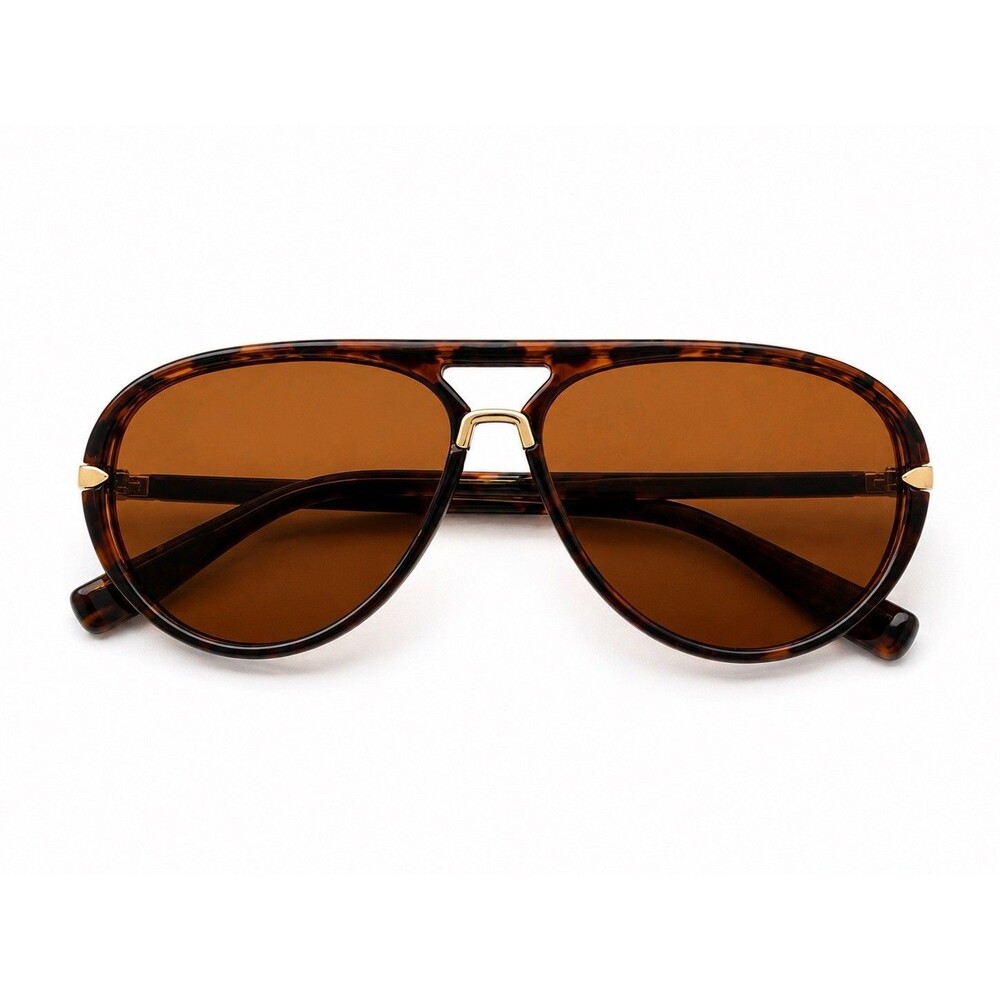 Retro Tortoise Aviator Sunglasses Brown Lens Gold Metal Arms Vintage Chic UV
